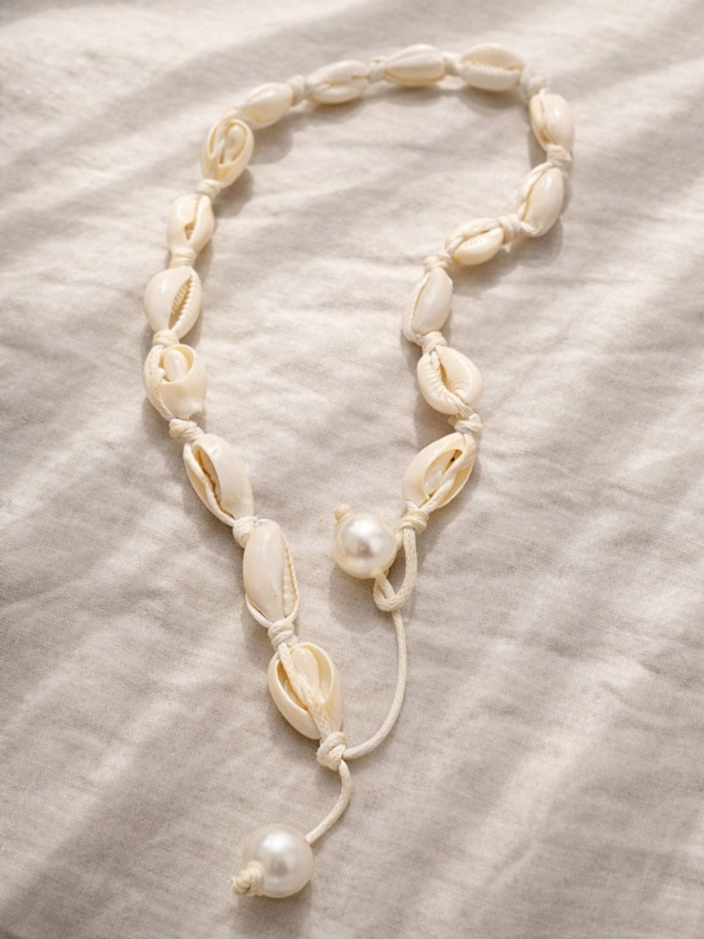 Coastal Cowrie Shell Choker Necklace Cream Pearl Charm Handmade